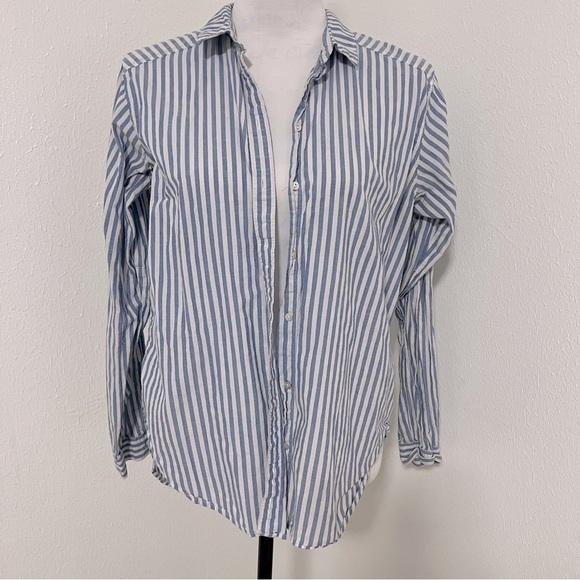 H&M Womens Size 4 Blue & White Striped Long Sleeve Button Up Shirt Casual - Picture 1 of 11